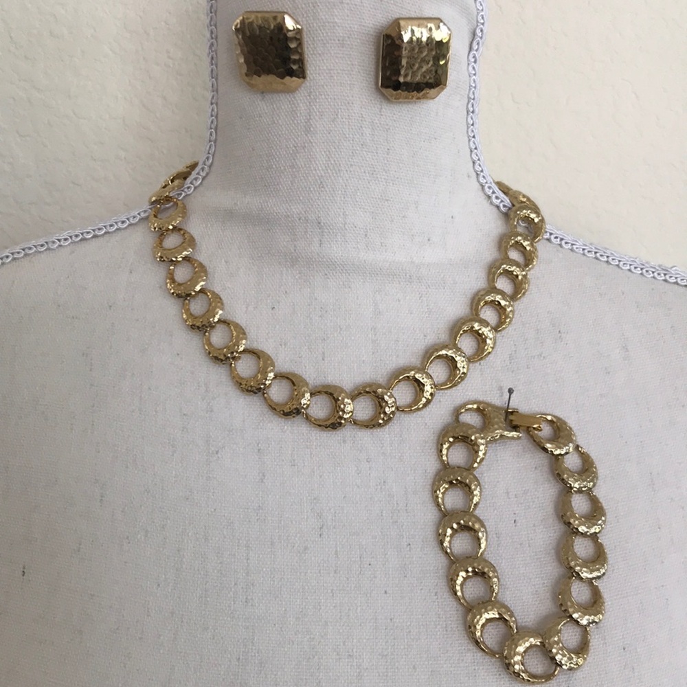 Gold Necklace, Earrings and Bracelet Set